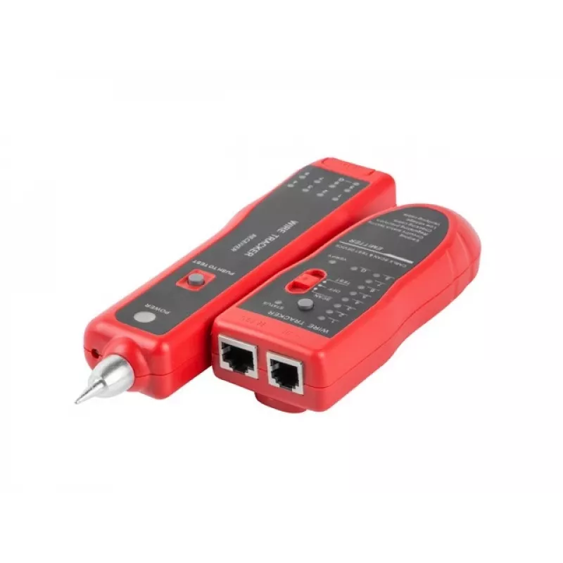 LANBERG NT-0501 tinklo kabelio testeris – RJ-11/RJ-12/RJ-45, iki 250 m, įmontuota baterija, LED indikatoriai, juodas