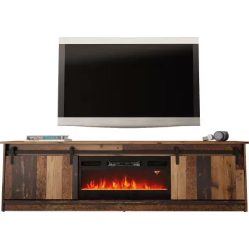 TV spintelė Cama Meble GRANERO su židinio sekcija, 2000×567×350 mm, medžio drožlių plokštė/MDF, stumdomos 2 durys, matinė sena mediena