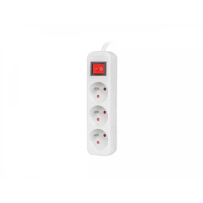 Prailginimo laidas LANBERG PS1-03E-0300-W — 3 m, 3 kištukiniai lizdai, baltas, vidaus naudojimui