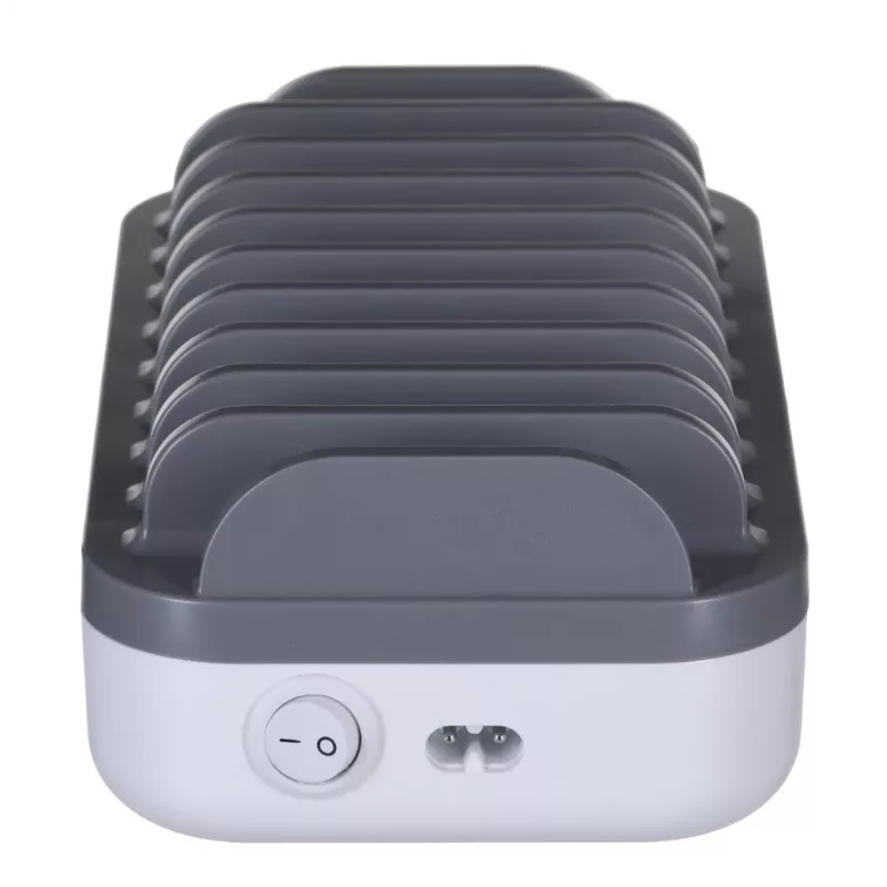 Manhattan įkrovimo stotelė, 10 prievadų: 3x USB-C (iki 18W PD) ir 7x USB-A (iki 12W), 120W bendra galia, balta/pilka, trejų metų garantija