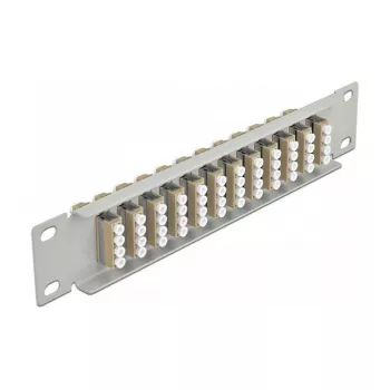 Šviesolaidinė skirstomoji panelė DeLOCK 10 inch 12 prievadų LC Quad smėlio spalvos 1U pilka