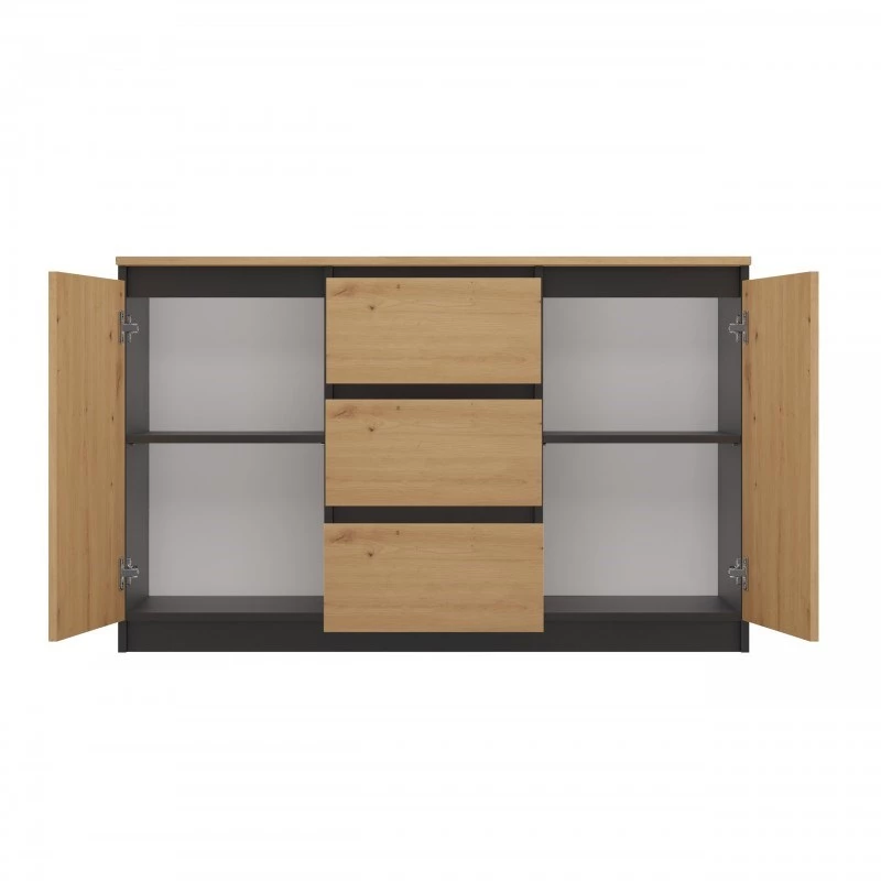 Komoda Topeshop 2D3S ANT/ART BA KPL – antracitas ir ąžuolas, 3 stalčiai