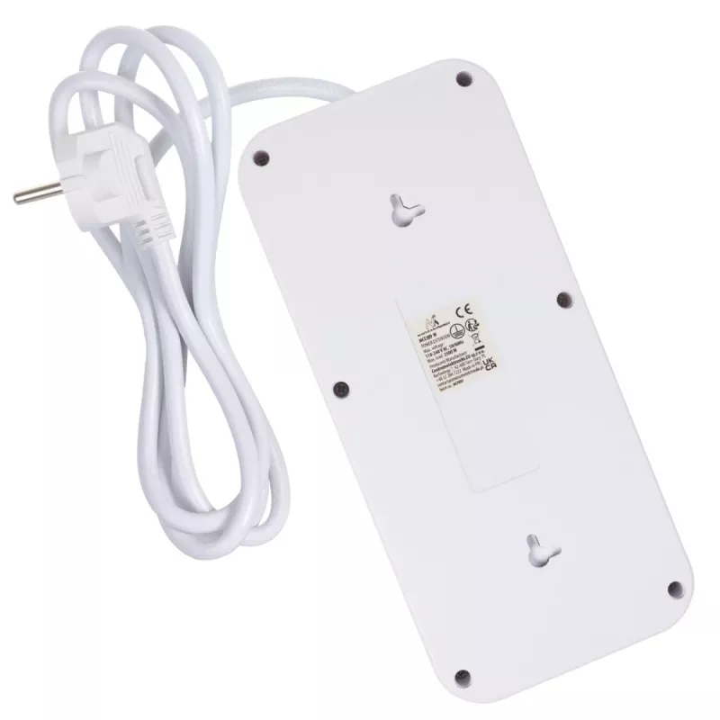 Maitinimo blokas MACLEAN MCE389 W – 6 kištukinių lizdų, 4×USB-A, 1×USB-C, 2500W, 110–240V, 1,5 m laidas, baltas