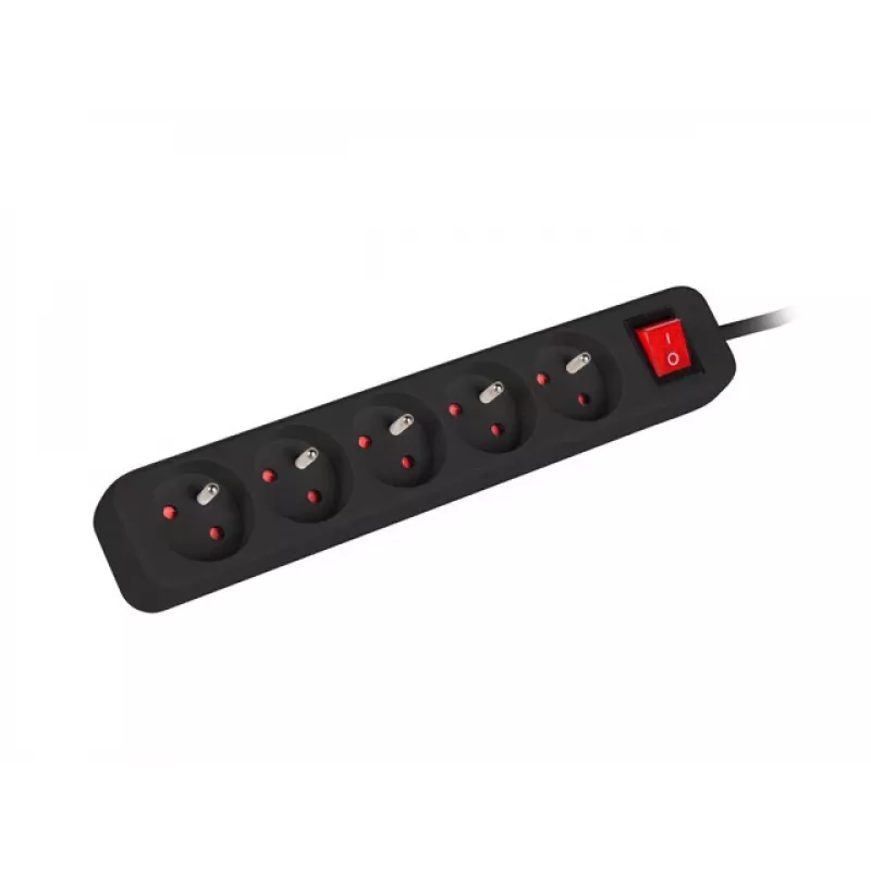 Lanberg PS1-05E-0300-BK ilgintuvas su 5 lizdais, 3 m, juodas, su jungikliu