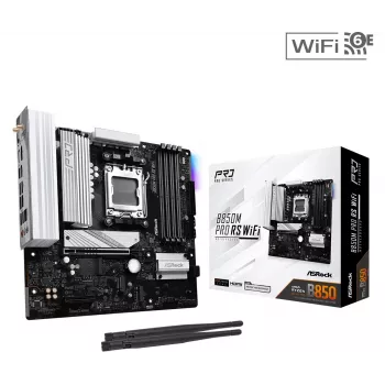 Pagrindinė plokštė ASRock B850M Pro RS WiFi — AMD B850, Socket AM5, microATX, DDR5, 4 DIMM, 256GB, Wi‑Fi 6E, 2.5Gb LAN, 3x M.2