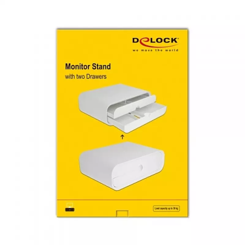 Monitoro stovas DeLOCK 18325 su dviem stalčiais baltas