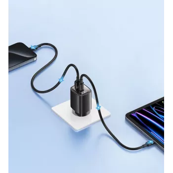 USB ir USB-C 30W GaN greitasis įkroviklis usams CC229 Baltas – LED indikatorius, kompaktiškas dizainas