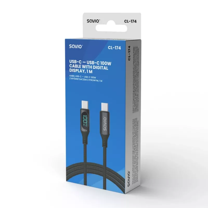 Savio USB-C – USB-C laidas CL-174 1 m juodas USB 3.2 Gen 1