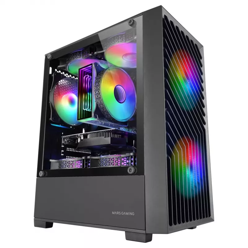 PC korpusas TACENS Mars Gaming MC-VORTEX Mini Tower Mini-ITX/Micro-ATX grūdintas stiklas juodas, 3x120 mm, 27,3 cm GPU, 162 mm aušintuvas