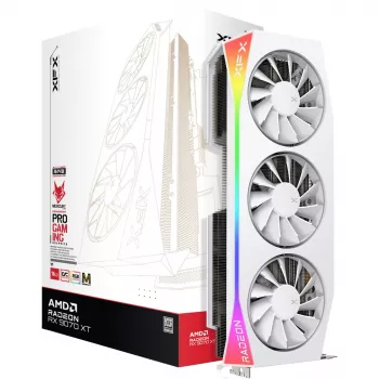 XFX Mercury Radeon RX 9070 XT OC Magnetic Air Edition vaizdo plokštė, 16 GB GDDR6, balta