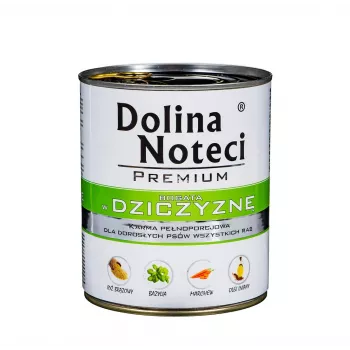 Šlapias suaugusių šunų ėdalas Dolina Noteci Premium su elniena (šerniena) 800 g skardinė, 12% baltymų, 7% riebalų