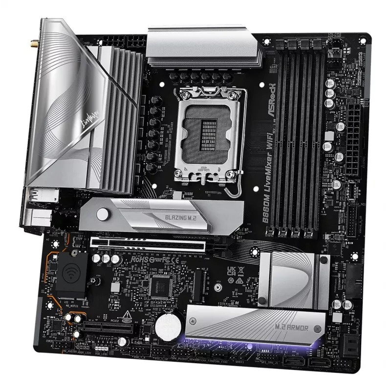 Pagrindinė plokštė ASRock B860M LiveMixer WiFi — Intel B860, LGA 1851, micro ATX, DDR5, 4x DIMM, Wi‑Fi 6E, 2.5Gb LAN