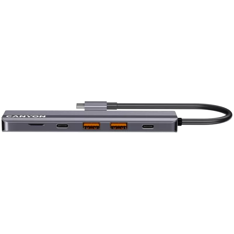USB Type-C stotelė CANYON DS-17 – HDMI, USB 3.2 Gen 1 A, USB-C, MicroSD, 10000 Mbit/s, pilka