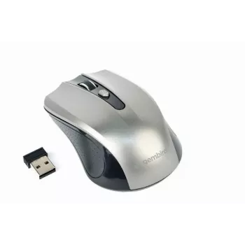 Belaidė pelė Gembird MUSW-4B-04-BG – dešinei rankai, optinė 1600 DPI, 4 mygtukai, RF, juoda/pilka