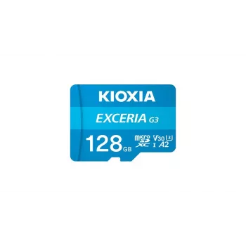 MicroSDXC kortelė Kioxia EXCERIA G3 128 GB UHS-I U3 V30 — 160/50 MB/s, Class 10, mėlyna