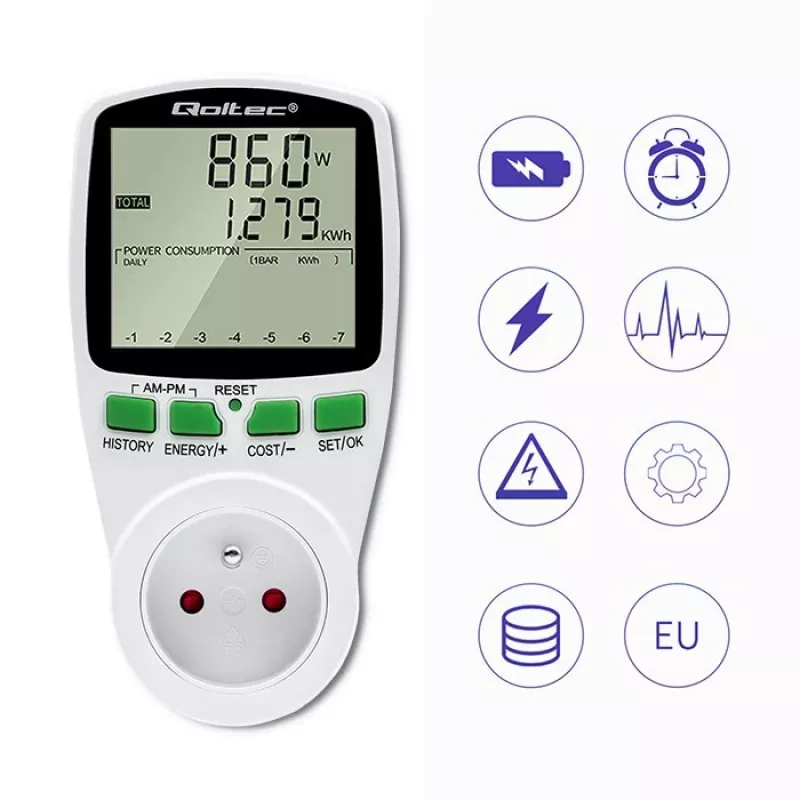 Energijos skaitiklis QOLTEC PM0627 3680W su istorija