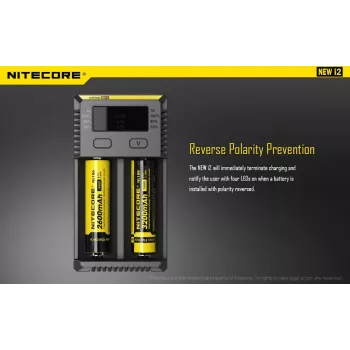 Baterijų kroviklis Nitecore NEW i2 — 2 angos, LiFePO4, Li-Ion, NiMH, 100–240 V, juodas