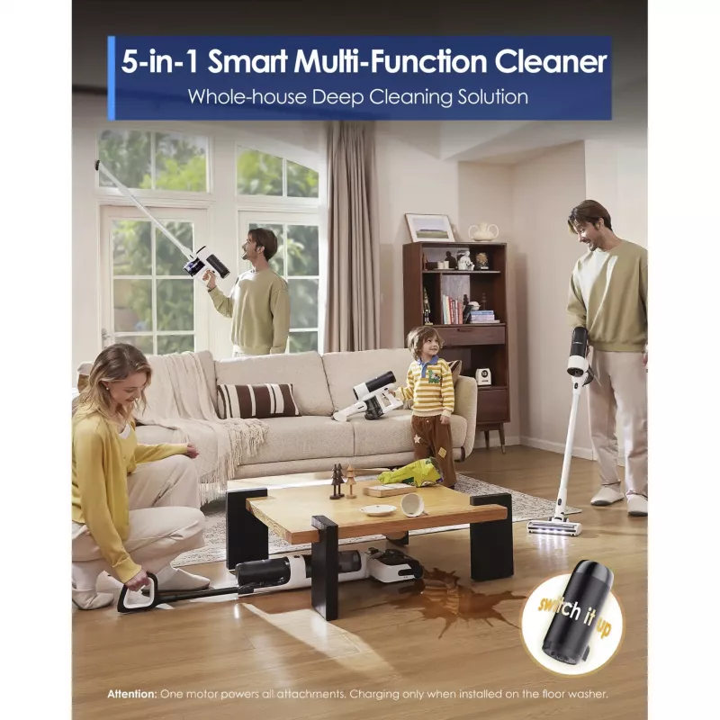 Šlapi ir sausi grindų valiklis Tineco Floor One Switch S6 Stretch Plus White – belaidis kietų grindų valymo prietaisas