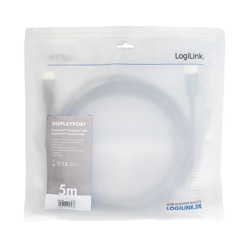 DisplayPort kabelis LogiLink CV0139 5 m Juodas