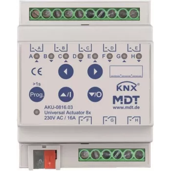 MDT AKU-0816.03 universalus vykdytuvas, 8 kanalų, 4TE REG, 16 A, 230 VAC, 100 µF, 15 EVG