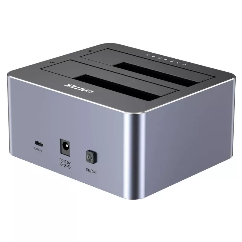 Docking stotelė Unitek 51642 2,5 colio/3,5 colio SATA diskams, USB-C 10Gbps, 2 lizdai, aliuminis