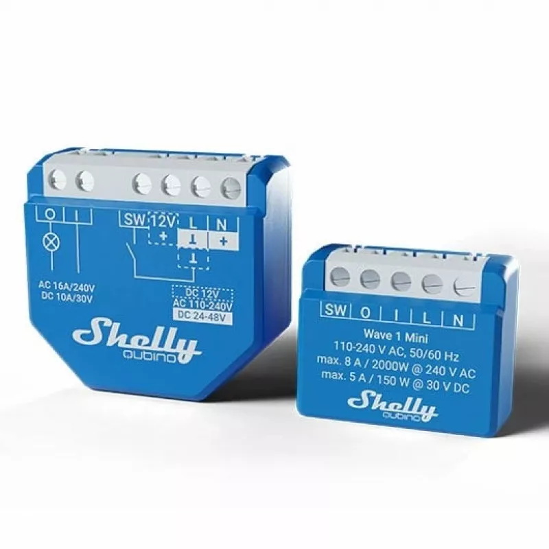Šviesos relė Shelly Qubino Wave 1 Mini belaidė 110–240V, 8A AC / 5A DC, 868,4 MHz, patalpų, mėlyna