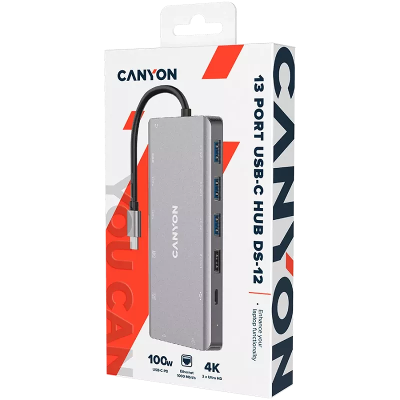 Canyon USB-13-in1 HUB USB-C 2xHDMI 4xUSB 2xUSB-C RJ45 VGA išmanusis dokas