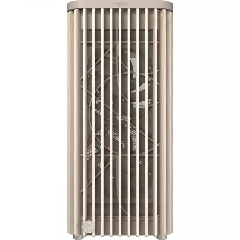 PC korpusas ASUS PROART PA401 WOOD TG PWM BEIGE — ATX, 503×225×412 mm, 2×3.5 colio/2×2.5 colio, GPU iki 315 mm