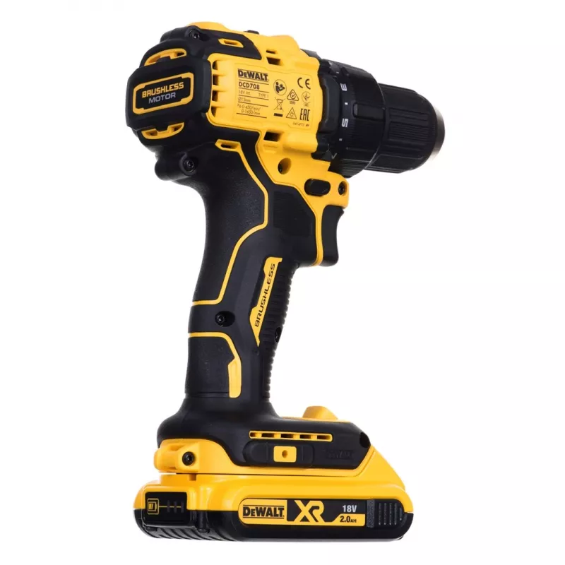 Belaidis gręžtuvas-suktuvas DeWalt DCD708D2T, 18 V, geltona/juoda, 2x Li-Ion akumuliatorius 2,0 Ah, TSTAK dėžutėje