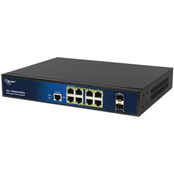 Valdomas 10 prievadų PoE jungiklis ALLNET ALL-SG8610PMJ su 8 PoE+ prievadais ir 2 magistraliniais prievadais
