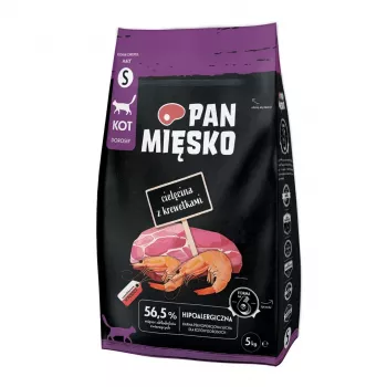 Sausas kačių ėdalas Pan Miesko Veršiena su Krevetėmis Mažoms veislėms, Suaugę, 5 kg