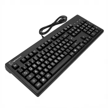 Mechaninė klaviatūra LogicKeyboard XL-Print White on Black TITAN DE PC — vokiškas išdėstymas