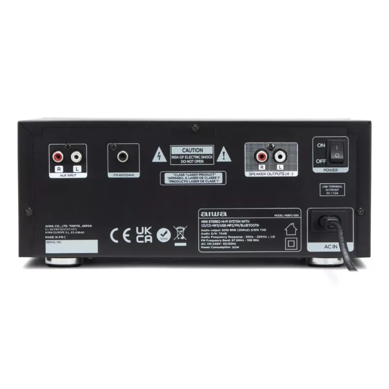 Mikro garso sistema Aiwa MSBTU-550 – 50 W RMS, Bluetooth 10 m, FM, LED ekranas, RCA, juoda