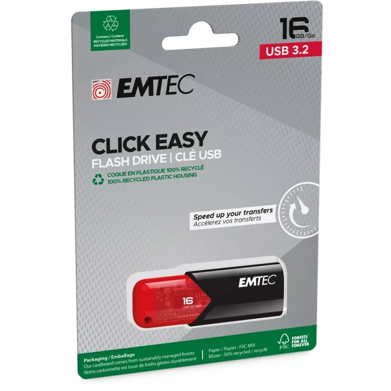 USB atmintukas Emtec 16 GB USB Type-A 3.2 Gen 2 juodas raudonas