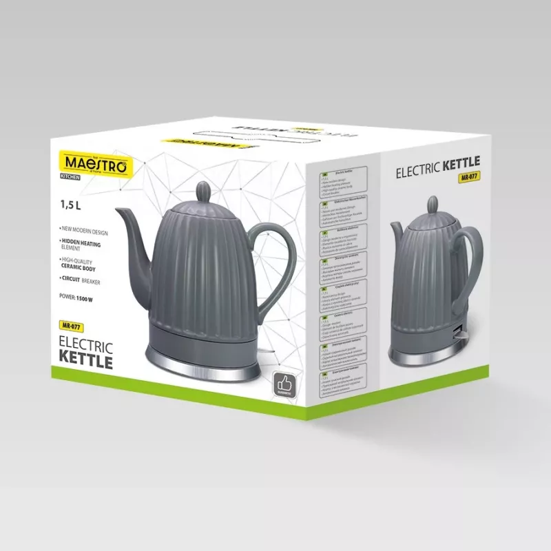 Elektrinis virdulys Maestro MR-077, 1,5 l, 1500 W, keraminis korpusas, pilkas