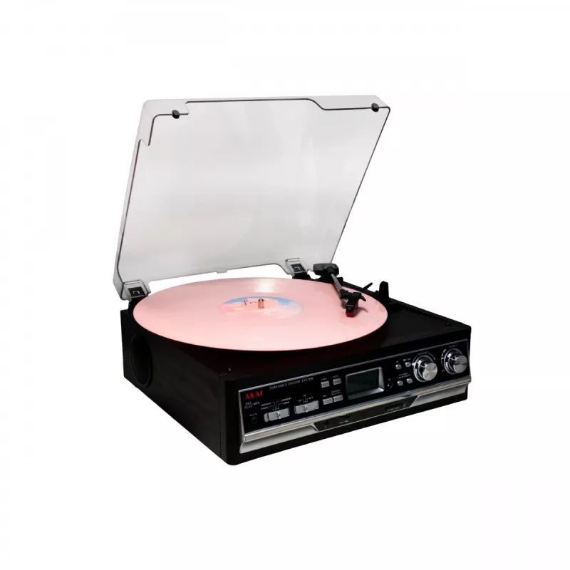 Patefonas AKAI ATT-15SE modelis ATT-300CC – diržinė pavara, rankinis valdymas, 33/45 aps/min