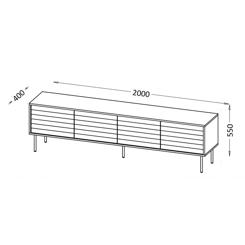 TV spintelė CORTINA 4D 200x40x55 cm, juodas viršus, riešutmedžio fasadai