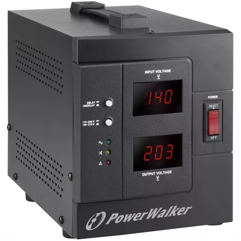 Įtampos reguliatorius PowerWalker AVR 2000 SIV FR, 2 AC lizdai, 110–280 V, juodas
