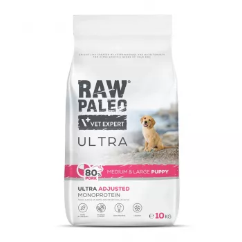 RAW PALEO Ultra Pork Medium & Large Puppy - sausi šunų ėdalai - 10kg