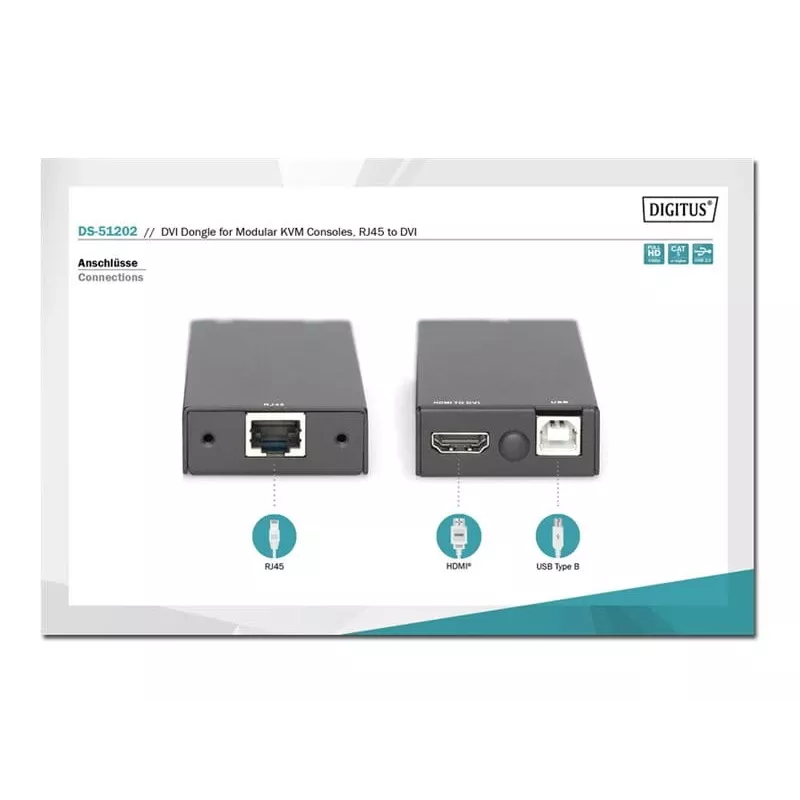 Digitus DVI adapteris modulinėms KVM konsolėms RJ45 į DVI juodas 1080p