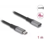 Delock USB-C ilginimo kabelis, 24 kontaktų USB-C (kištukas) į 24 kontaktų USB-C (lizdas), USB 2.0 / USB 3.2 / USB4 / Thunderbolt 3, 5 A, 1,0 m, juodas/pilkas (81201)