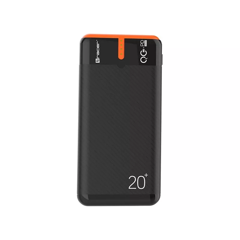 Nešiojamas įkroviklis TRACER EnerGen 20000 mAh, Power Delivery 20W, USB-C įėjimas, 2×USB-A išėjimai, 3 įrenginių palaikymas, oranžinė