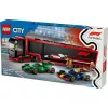 LEGO CITY 60445 F1 sunkvežimis su RB20 ir AMR24 F1 automobiliais