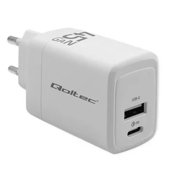 Qoltec GaN 45W įkroviklis 5V 20V 1.5A 3A, 1xUSB C PD, 1xUSB A