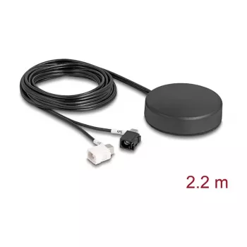 DELOCK 4G GNSS stogo montavimo kryptinė antena — 1×FAKRA A + 1×FAKRA B, 2 dBi / 28 dB, 2,2 m RG-174, juoda