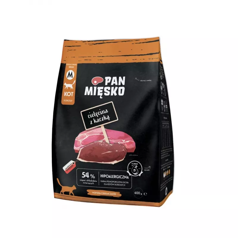 Pan Mięsko sausas ėdalas katėms: veršiena su antimi, 400 g