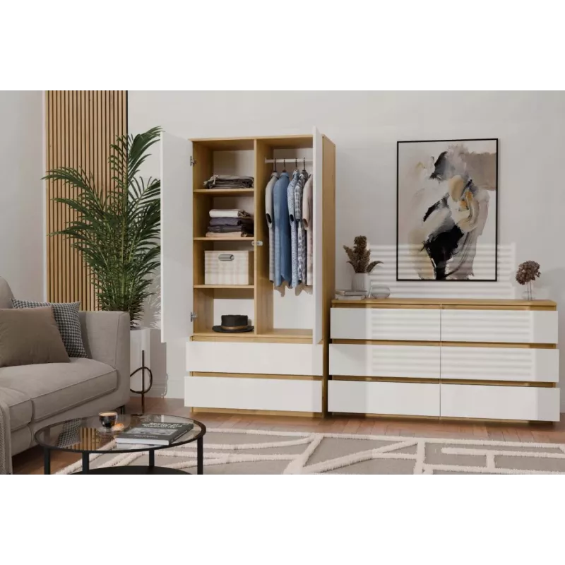 Komoda su 6 stalčiais 120 cm Top E Shop Malwa — Artisan Oak / Balta, medžio drožlių plokštė