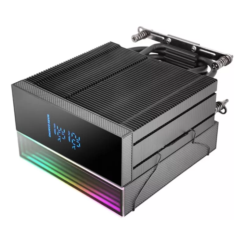 Oro aušintuvas TACENS Mars Gaming MCPU-LCD, 120 mm ventiliatorius, TDP 300 W, palaiko LGA1700/1200/115x/1366 ir AM4/AM5, juodas