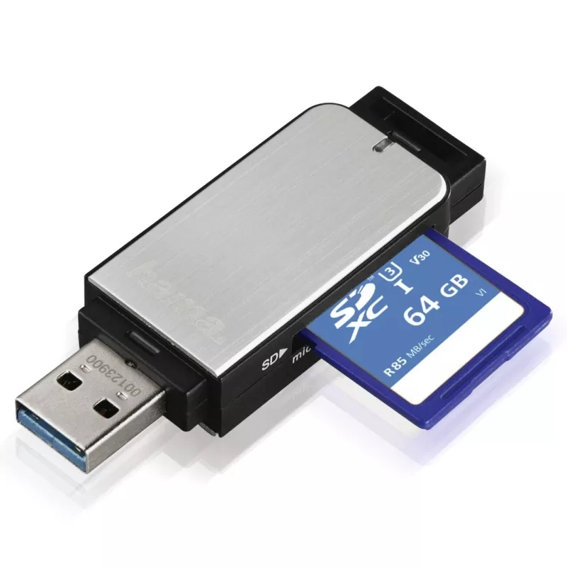 Kortelių skaitytuvas Hama 123900 USB 3.2 Gen 1, juodas, sidabrinis