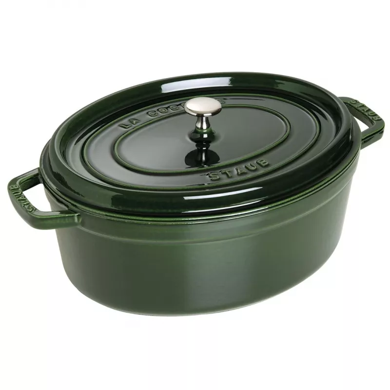 Staub La Cocotte 33 cm ovali ketaus puodas su emaliu, baziliko žalia